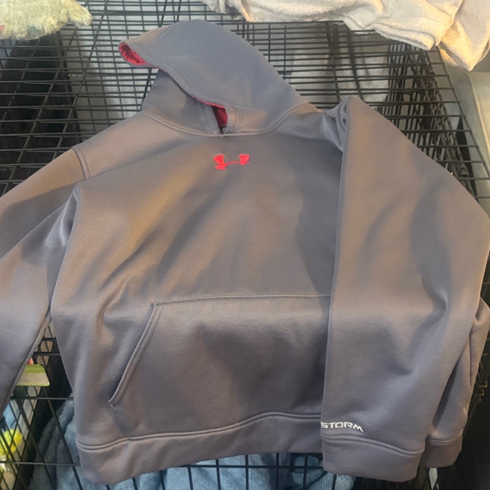 Under Armour Storm Hoodie in Gray with Red Logo